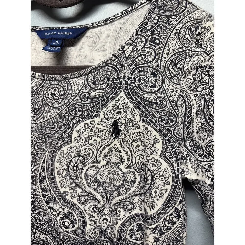 Ralph Lauren Girls Long Sleeve Paisley Preppry Drawstring Dress Medium 8/10 Luxe